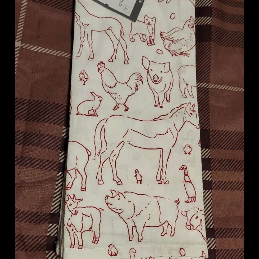 FARMHOUSE ANIMALS Cotton Printed Kitchen Towels Set BNWT RETIRED